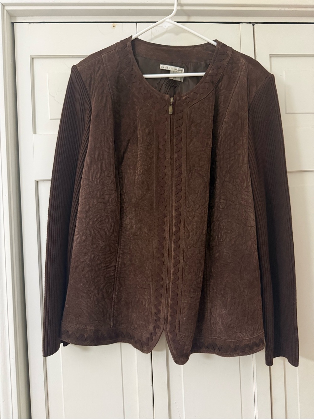 Peter Nygard Suede Sweater Plus Size 2X Brown Leather Sweater Jacket Lined